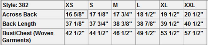 Aramark Coveralls Size Chart